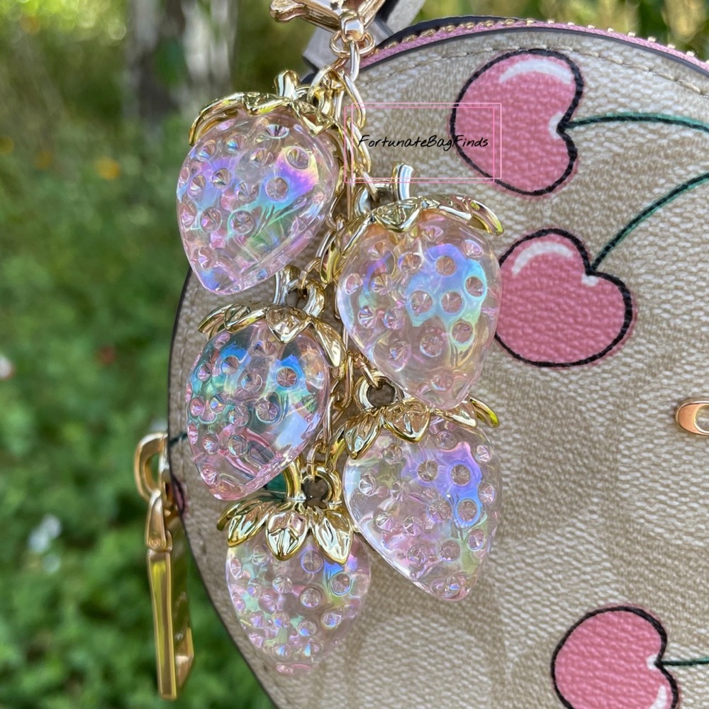Iridescent Heart Strawberry Baby Pink Jelly Cluster Purse Bag Charm Kawaii Y2K - Picture 11 of 16